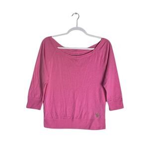 Y2K Abercrombie & Fitch Womens Pink Knit Top Indie Balletcore Deer Logo Medium